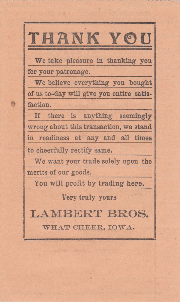 1910 Lambert Bros What cheer iowa