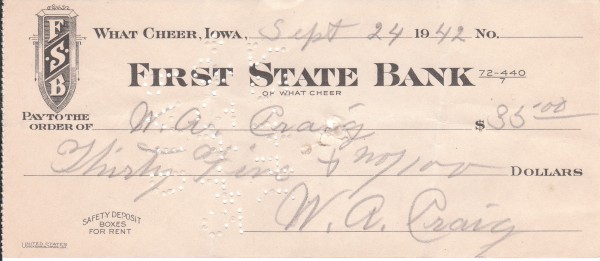 WA Craig first state bank what cheer iowa