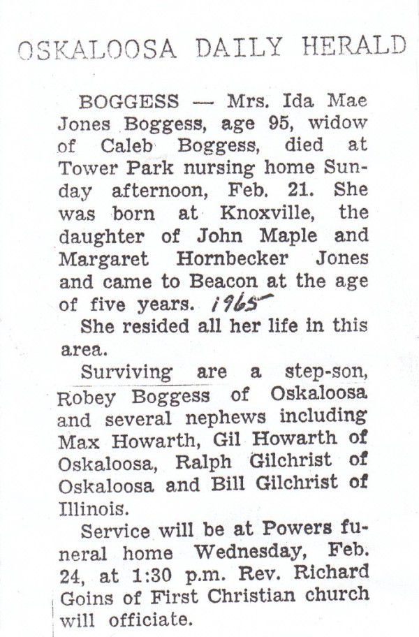 Ida Mae Jones Boggess Gilchrist Iowa