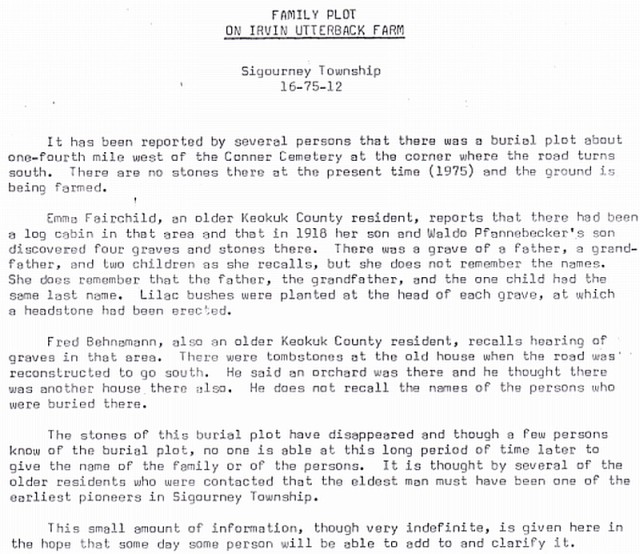Irvin Utterback Keokuk County Cemetery Iowa