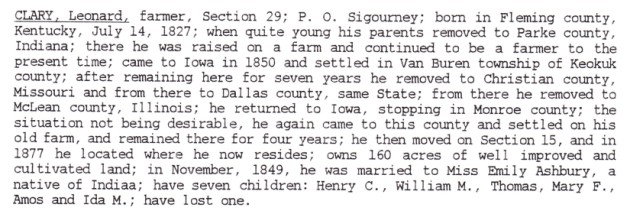 Leonard Clary Keenersburg Keokuk County Iowa